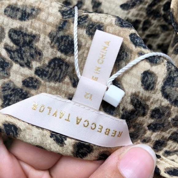 Rebecca Taylor Lynx Silk Blouse Womens 12 Cheetah Long Sleeve Career Teacher - Picture 11 of 16